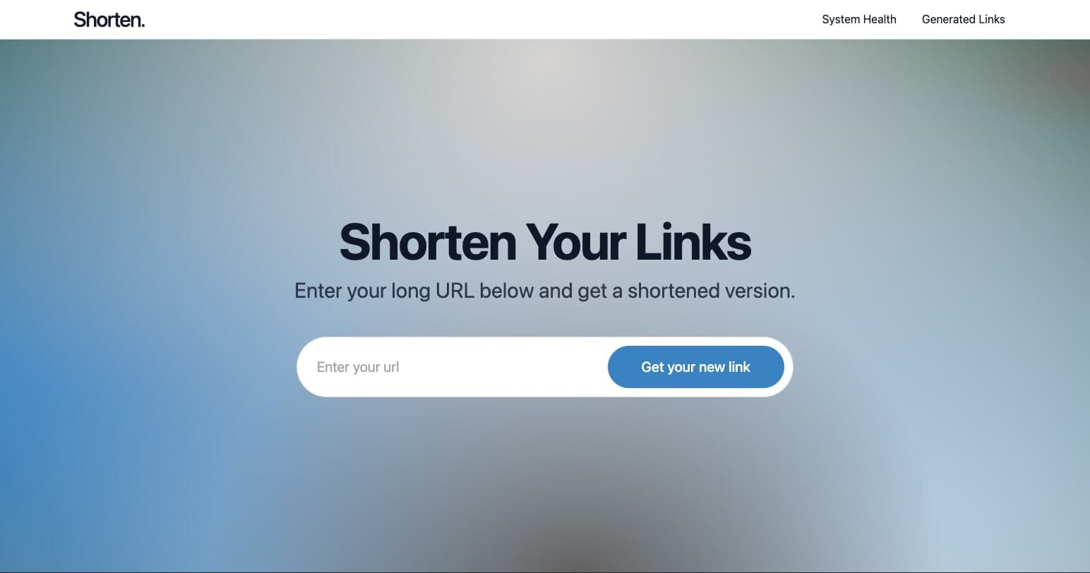 Image of "Shorten" a website where users can generate short links